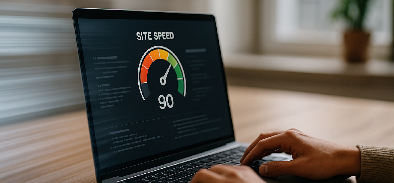 Ordinateur avec un indicateur de la vitesse d'un site